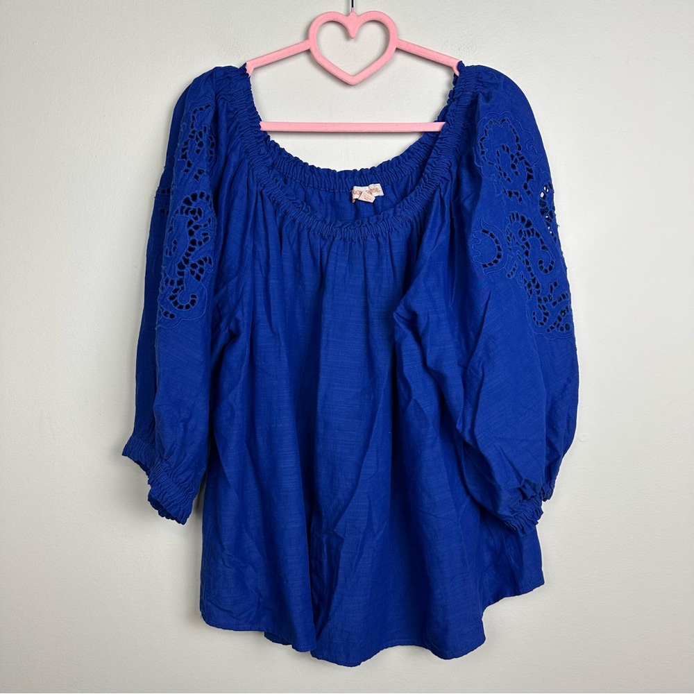 Knox Rose Royal Blue Blouse with Embroidered Sleeves Size XL